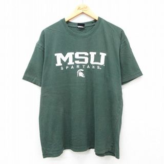 XL★古着 半袖 ビンテージ Tシャツ メンズ 00年代 00s ミシガンステートスパルタンズ クルーネック 濃緑 グリーン 24may31 中古(Tシャツ/カットソー(半袖/袖なし))