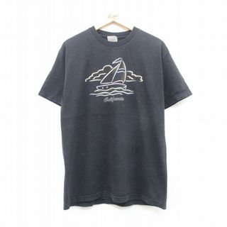 L★古着 半袖 ビンテージ Tシャツ メンズ 00年代 00s カリフォルニア ヨット コットン クルーネック 黒 ブラック 24may31 中古(Tシャツ/カットソー(半袖/袖なし))