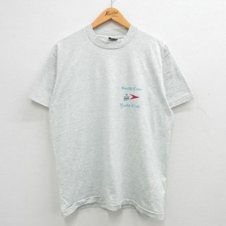 フルーツオブザルーム(FRUIT OF THE LOOM)のL★古着 フルーツオブザルーム 半袖 ビンテージ Tシャツ メンズ 90年代 90s スミスコーブ ヨットクラブ クルーネック USA製 薄グレー 霜降り 24may31 中古(Tシャツ/カットソー(半袖/袖なし))