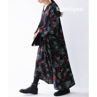 アンティカ(antiqua)の新品 アンティカ 7〜8分袖 ワンピース ロング 花柄 シャツワンピース(ロングワンピース/マキシワンピース)