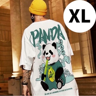 【セール中】XL　パンダ　Tシャツ　白　ホワイト　ビッグロゴ　半袖　熊猫(Tシャツ/カットソー(半袖/袖なし))