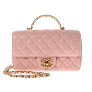 CHANEL(シャネル) ハンドバッグ レディース美品  マトラッセ/スモールトップハンドルフラップバッグ AS4362 ピンク マットゴールド金具/チェーンショルダー/2way/ラインストーン ラムスキン