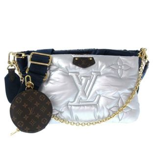 ルイヴィトン(LOUIS VUITTON)のLOUIS VUITTON(ルイヴィトン) ショルダーバッグ LVピロー レディース美品  マキシミュルティポシェットアクセソワール M21057 ネイビー／シルバー リサイクルメタリックナイロン( Econyl 100%)(ショルダーバッグ)