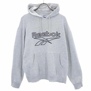 リーボック(Reebok)のリーボック ロゴ刺繍 長袖 スウェットパーカー L グレー Reebok 裏起毛 メンズ(パーカー)