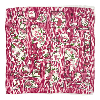 クリスチャンディオール(Christian Dior)のChristian Dior スカーフ 66cm×67cm レオパード ヒョウ柄 ピンク 花柄(バンダナ/スカーフ)