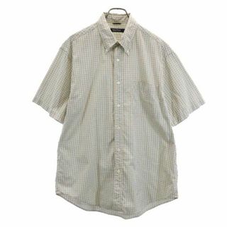 ノーティカ チェック柄 半袖 ボタンダウンシャツ L 白×イエロー×青系 NAUTICA メンズ