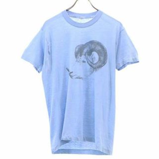 70s プリント 半袖 Tシャツ ライトブルー メンズ(Tシャツ/カットソー(半袖/袖なし))