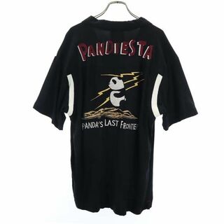 パンディエスタジャパン 両面 パンダ 刺繍 半袖 ボウリングシャツ L 黒 PANDIESTA JAPAN オープンカラー メンズ(シャツ)