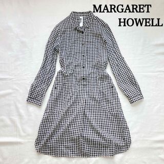 マーガレットハウエル(MARGARET HOWELL)のマーガレットハウエル シャツワンピース チェック Aライン ハーフボタン MHL(ひざ丈ワンピース)