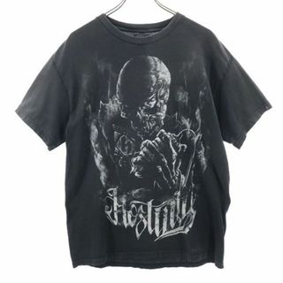 ホスティリティ スカルプリント 半袖 クルーネック Tシャツ 黒 Hostility ロック バンT メンズ(Tシャツ/カットソー(半袖/袖なし))