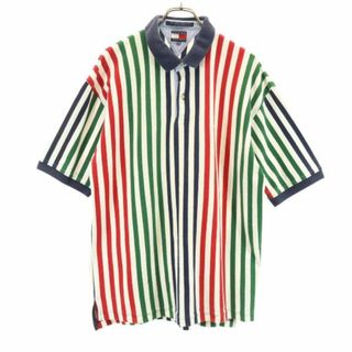 トミーヒルフィガー(TOMMY HILFIGER)のトミーヒルフィガー 90s オールド フラグタグ ストライプ柄 半袖 ポロシャツ XL TOMMY HILFIGER 鹿の子 メンズ(ポロシャツ)