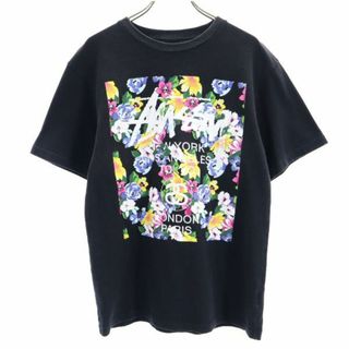 STUSSY - ステューシー ロゴ フラワー プリント 半袖 Tシャツ S 黒 STUSSY メンズ