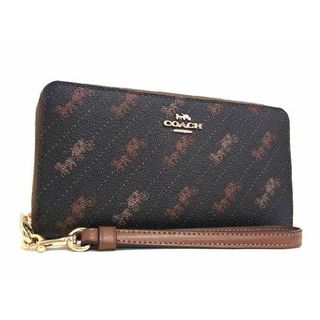 コーチ(COACH)の■新品同様■ COACH コーチ C3547 レザー 総柄 ラウンドファスナー 長財布 ウォレット レディース ブラック系×ブラウン系 AY2947 (財布)