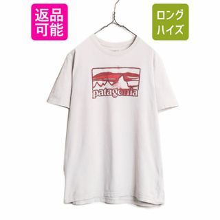 パタゴニア(patagonia)のパタゴニア プリント 半袖 Tシャツ メンズ L 古着 Patagonia アウトドア グラフィック クルーネック イラスト ライト グレー ボックスロゴ(Tシャツ/カットソー(半袖/袖なし))