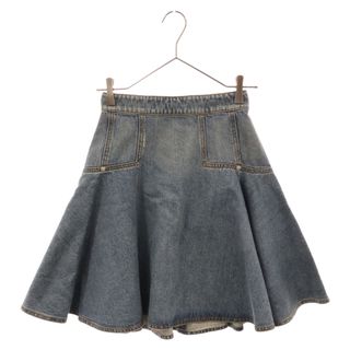 アレキサンダーマックイーン(Alexander McQueen)のAlexander McQueen アレキサンダーマックイーン FLARED DENIM SKIRT バックジップ 革パッチ フレア デニム ミニスカート レディース ライトブルー 1666478QMABE-4090(ミニスカート)