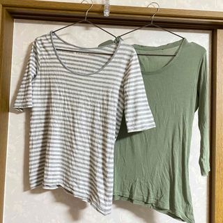 LEPSIM - レプシム ボーダーTシャツ  UNIQLO グリーン七分カットソー 