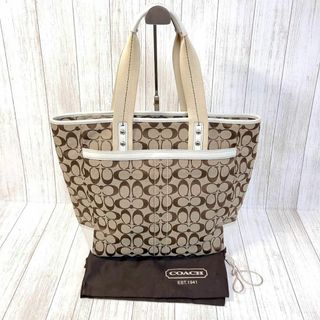 コーチ(COACH)のコーチ　トートバッグ　シグネチャー　キャンバス　A4可　ホワイト　ベージュ　舟形(トートバッグ)