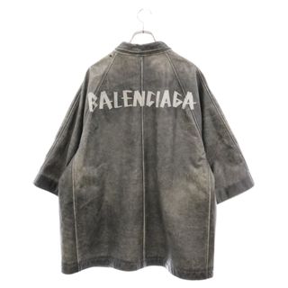 バレンシアガ(Balenciaga)のBALENCIAGA バレンシアガ ヴィンテージ 加工 クロップドスリーブ ルーズ レザー ジャケット グレーレディース 505546(フライトジャケット)