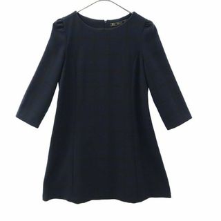 ザラ(ZARA)のザラトラファ 格子柄 長袖 ワンピース M ネイビー ZARA TRAFALUC レディース(その他)