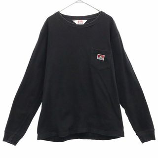 ベンデイビス(BEN DAVIS)のベンデイビス ワンポイントワッペン 長袖 Tシャツ ブラック BEN DAVIS ポケT 袖リブ メンズ(Tシャツ/カットソー(七分/長袖))