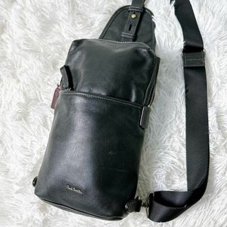 ポールスミス(Paul Smith)の美品✨ポールスミス ボディバッグ オールレザー 黒 金ロゴ(ボディーバッグ)