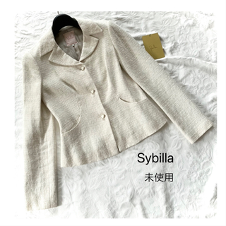 シビラ(Sybilla)の未使用 シビラ 白 オフホワイト 綿  麻 夏ジャケット 長袖 M(テーラードジャケット)