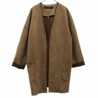 ザラ(ZARA)のザラベーシック フェイクスエード ノーカラーコート S ブラウン ZARA BASIC レディース(ノーカラージャケット)