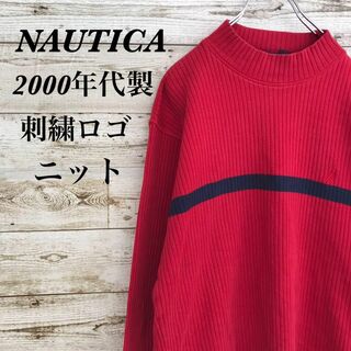 ノーティカ(NAUTICA)の【k2768】USA古着00sノーティカ刺繍ロゴプルオーバーモックネックニット(ニット/セーター)