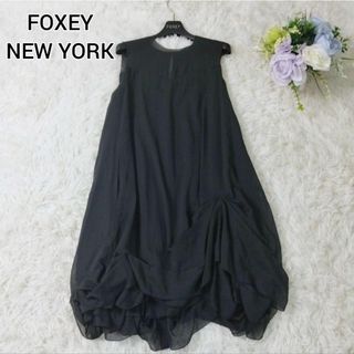 フォクシーニューヨーク(FOXEY NEW YORK)の美品　フォクシーニューヨーク　ドレープワンピース　シアー　38/S　ブラック(ひざ丈ワンピース)