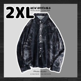 【大好評】総柄 長袖　シャツ　メンズ　2XL　韓国　ビックサイズ　タイダイ(シャツ)