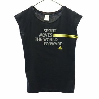 アディダス(adidas)のアディダス プリント ノースリーブ Tシャツ L ブラック adidas レディース(Tシャツ(半袖/袖なし))