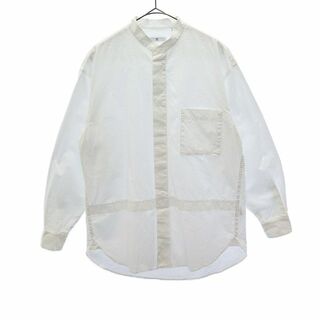 ユニクロ プラスジェイ 長袖 ノーカラーシャツ S ホワイト UNIQLO +J メンズ(シャツ)