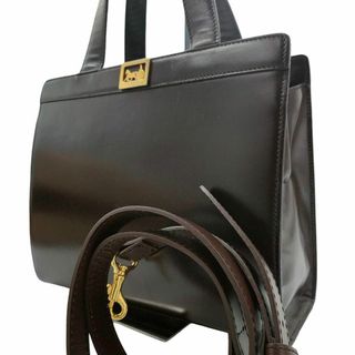 セリーヌ(celine)のセリーヌ 2way トートバッグ 馬車金具 ゴールド レザー ブラウン(ショルダーバッグ)