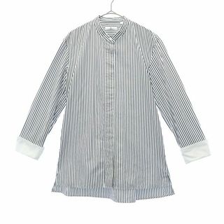 ユニクロ プラスジェイ ストライプ 長袖 ノーカラーシャツ M UNIQLO +J レディース(シャツ/ブラウス(長袖/七分))