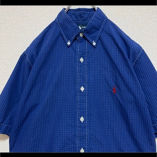 ラルフローレン(Ralph Lauren)のラルフローレン BDシャツ 半袖 ブルー チェック柄 赤ポニー刺繍 M 90s(シャツ)