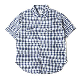 美品 POST O ALLS ポストオーバーオールズ シャツ サイズ:M イカットチェック 半袖シャツ NEUTRA 3 S/S : ikat check ネイビー ホワイト 紺白 日本製 トップス カジュアルシャツ 長袖【メンズ】【中古】(シャツ)