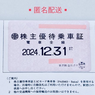 東武鉄道 株主優待 乗車証 電車全線　有効期間: 2024年12月31日まで