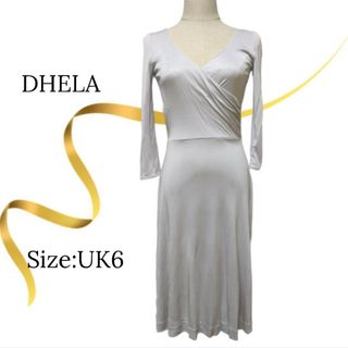 イッサロンドン(Issa London)の★美品★DHELA　デラ　カシュクールワンピース　シルク　グレー　インポート(ひざ丈ワンピース)