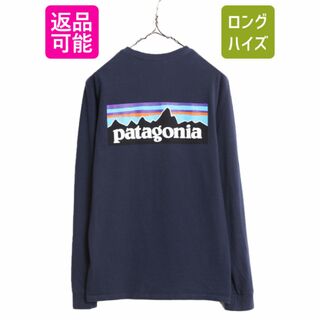 パタゴニア(patagonia)の21年製 パタゴニア 両面 プリント 長袖 Tシャツ メンズ XS / 古着 Patagonia アウトドア ロンT ロングスリーブ ロゴT P6 バックプリント 紺(Tシャツ/カットソー(七分/長袖))
