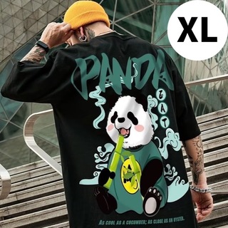 【セール中】XL　パンダ　Tシャツ　黒　ブラック　ビッグロゴ　半袖　熊猫(Tシャツ/カットソー(半袖/袖なし))
