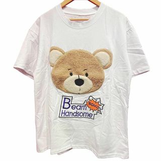 Tシャツ 白 眉毛が可愛い デカ くま ワッペン ロゴ テディベア(Tシャツ(半袖/袖なし))