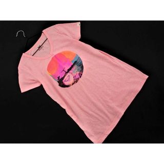 ROXY ロキシー Vネック プリント 半袖 Tシャツ sizeL/ピンク ■◆ レディース