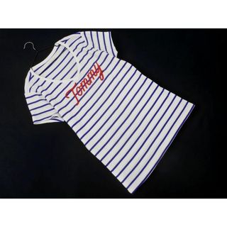 TOMMY HILFIGER - TOMMY HILFIGER トミーヒルフィガー ロゴ ボーダー カットソー sizeXL/白ｘ青 ■◆ レディース