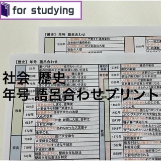 社会  歴史  年号　語呂合わせプリント