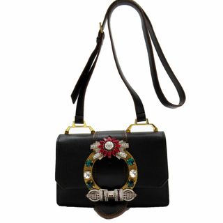 miumiu - ミュウミュウ MIUMIU 斜め掛けショルダーバッグ レザー/ビジュー ブラック レディース 送料無料【中古】 g4071g