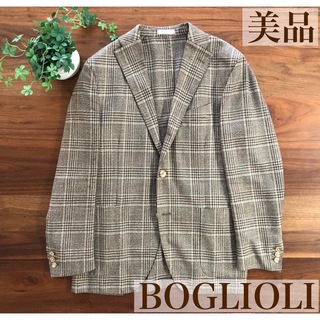 【美品】BOGLIOLIボリオリブラウンチェックジャケット50Kジャケット(テーラードジャケット)