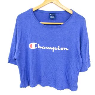 チャンピオン(Champion)のチャンピオン 半袖Tシャツ カットソー サイドスリット 前面ロゴ レディース Lサイズ ブルー Champion(Tシャツ(半袖/袖なし))