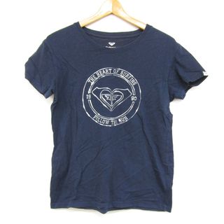 ロキシー 半袖Tシャツ ビッグロゴ 無地 ラウンドネック トップス コットン100% レディース Mサイズ ネイビー ROXY