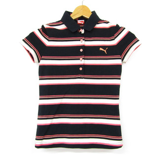 プーマ(PUMA)のプーマ 半袖ポロシャツ マルチボーダー ゴルフウェア トップス レディース XSサイズ ブラック PUMA(ポロシャツ)