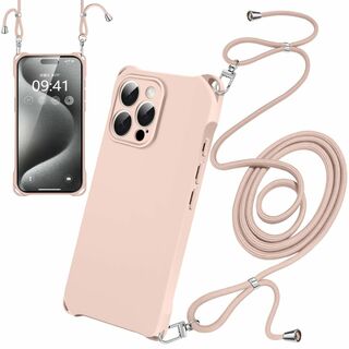 【色: ピンク】iPhone15 Pro ケース ネック ショルダー ストラップ